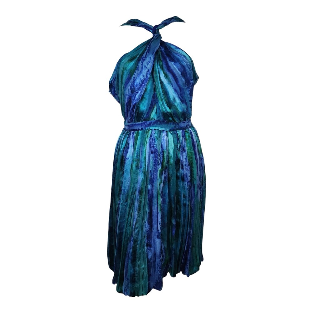MNG Suit Dress Womens Size US 6 Blue Green Chiffon Flowy Beachy Boho Festival